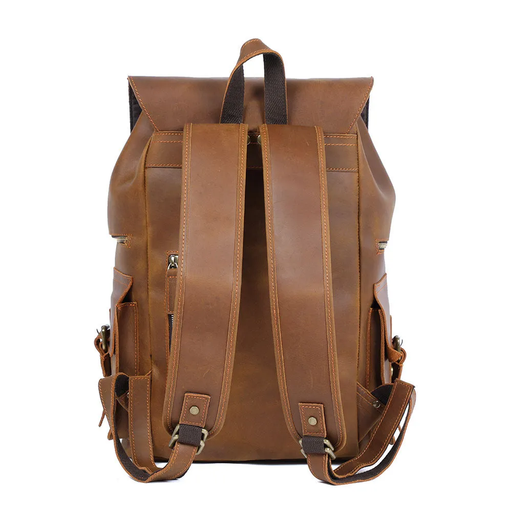 15.6" Laptop Backpack Full Grain Leather Travel Backpack