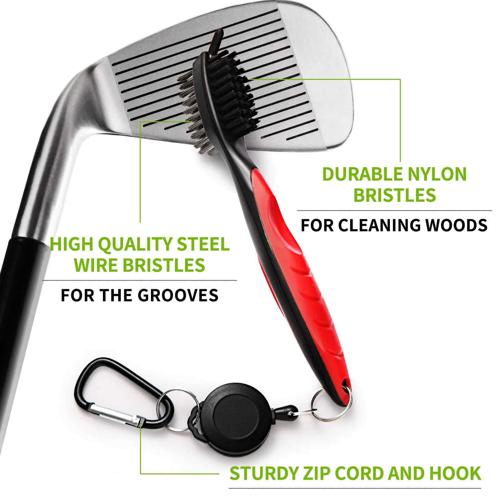 2 Pack Professional Golf Club Brush, Golf Brush and Groove Cleaner with Retractable Zip-line and Aluminum Carabiner, Golf Club Cleaner for Golf Clubs, Golf Brush for Golf Bag,Golf Accessories for Men