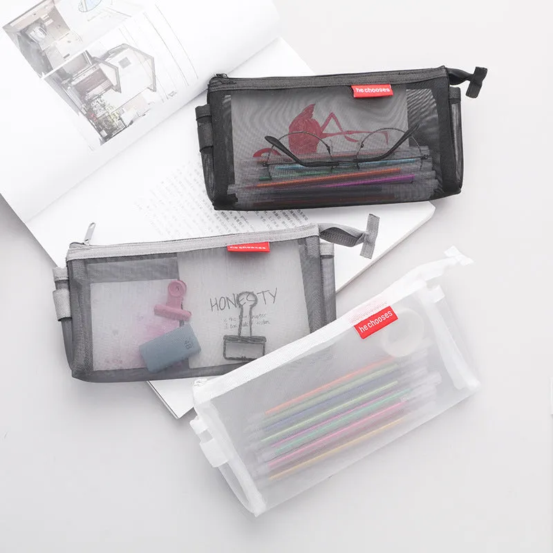 23*12*3.5cm Nylon Transparent Mesh Large Capacity Stationery Bag for Students