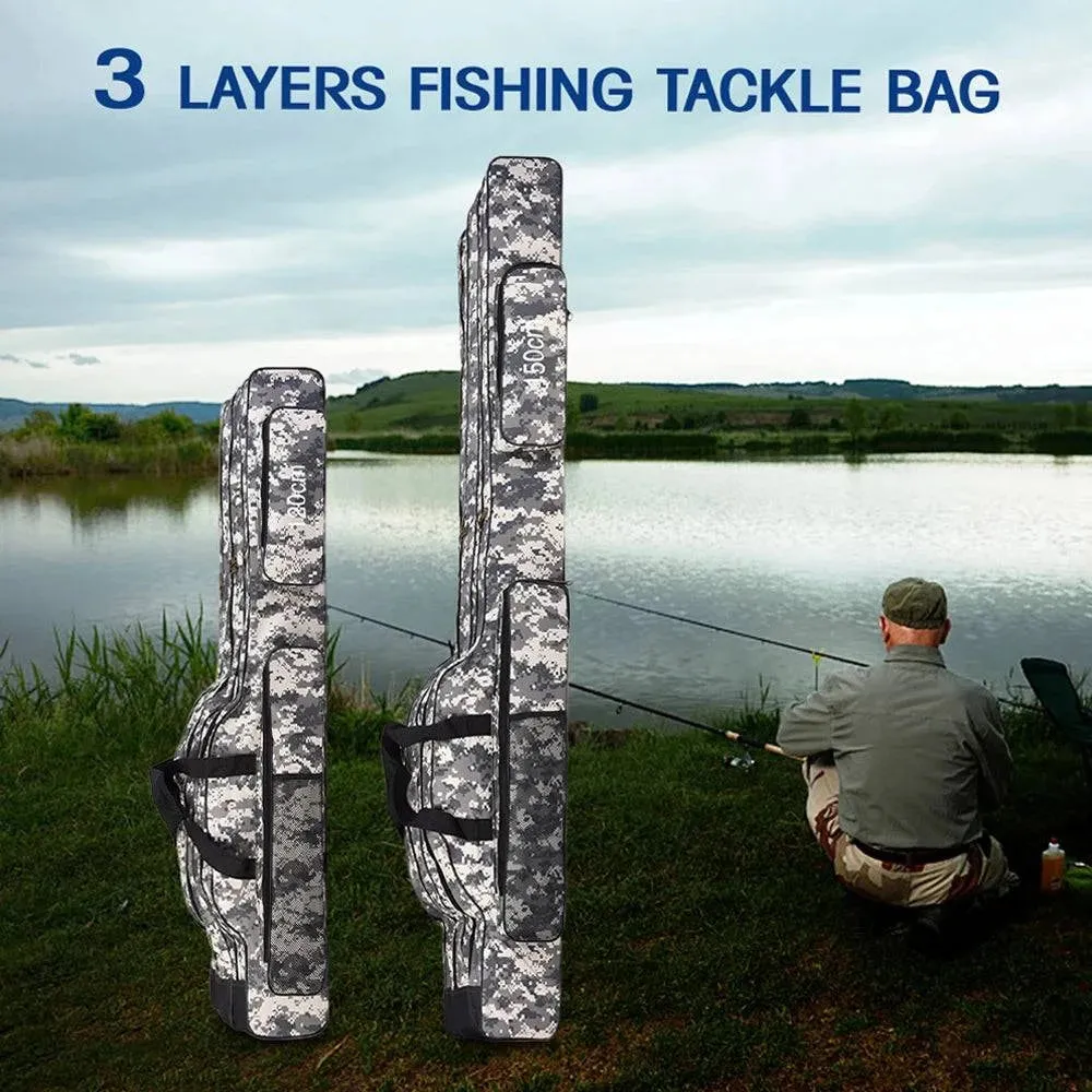 3 Layers Fishing Bag Portable Folding Fishing Rod Reel Bag Fishing Tackle Carry Bag Case Travel Storage Bag For Outdoor Fishing