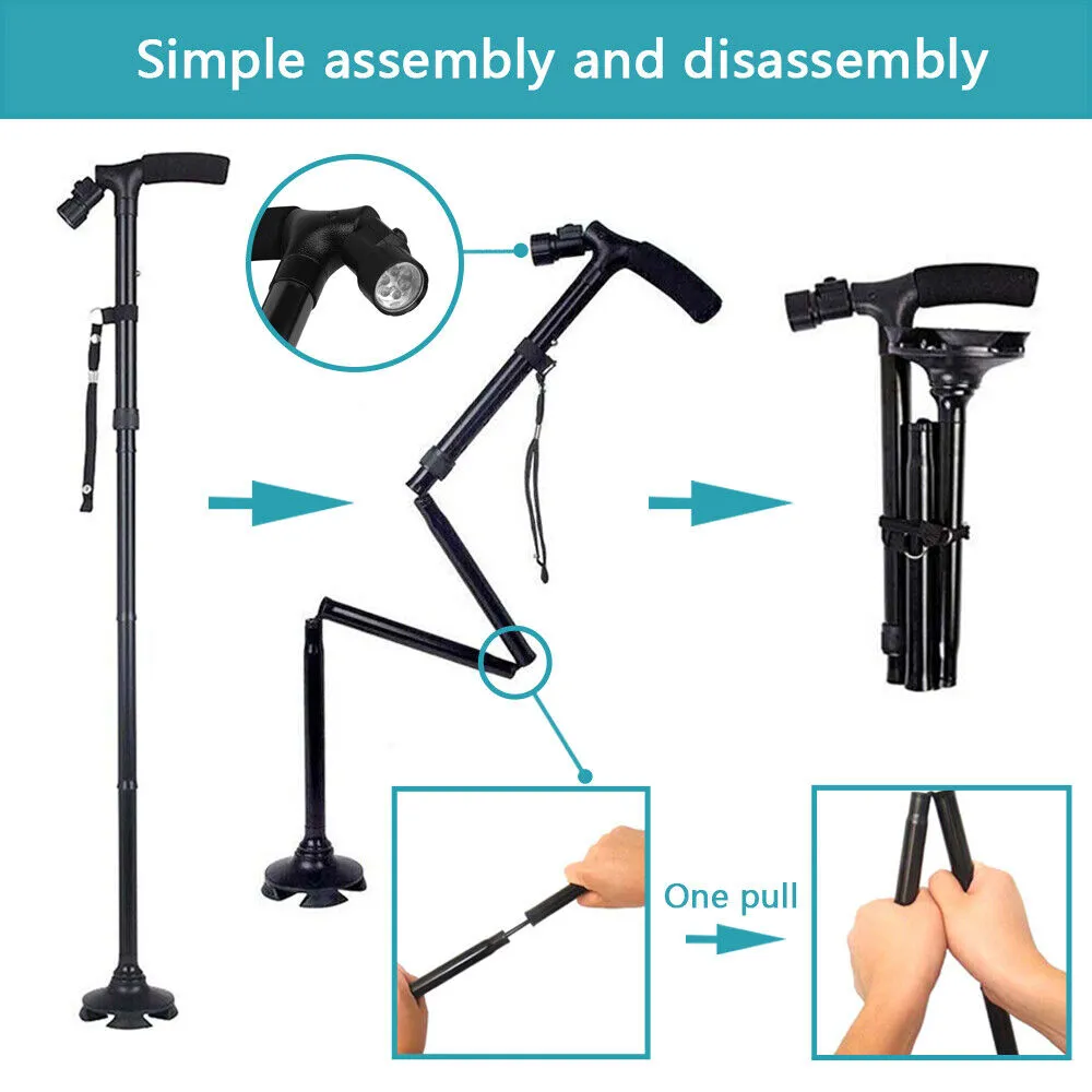 Adjustable Folding LED Walking Cane with Ergonomic Handle