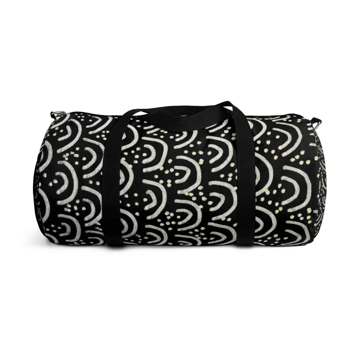 African Tribal Print Duffel Bag, Best Designer Black Gold All Day Small Or Large Size Bag, Made in USA