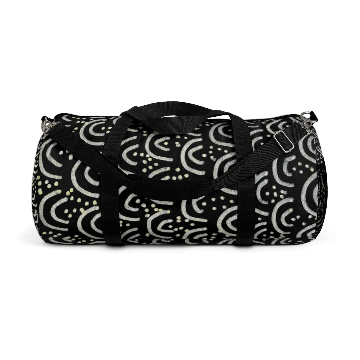 African Tribal Print Duffel Bag, Best Designer Black Gold All Day Small Or Large Size Bag, Made in USA