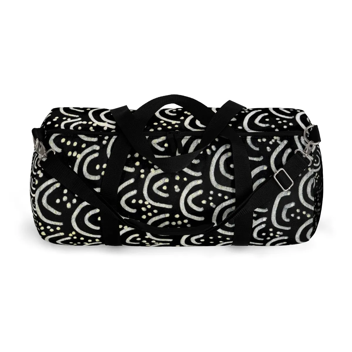 African Tribal Print Duffel Bag, Best Designer Black Gold All Day Small Or Large Size Bag, Made in USA