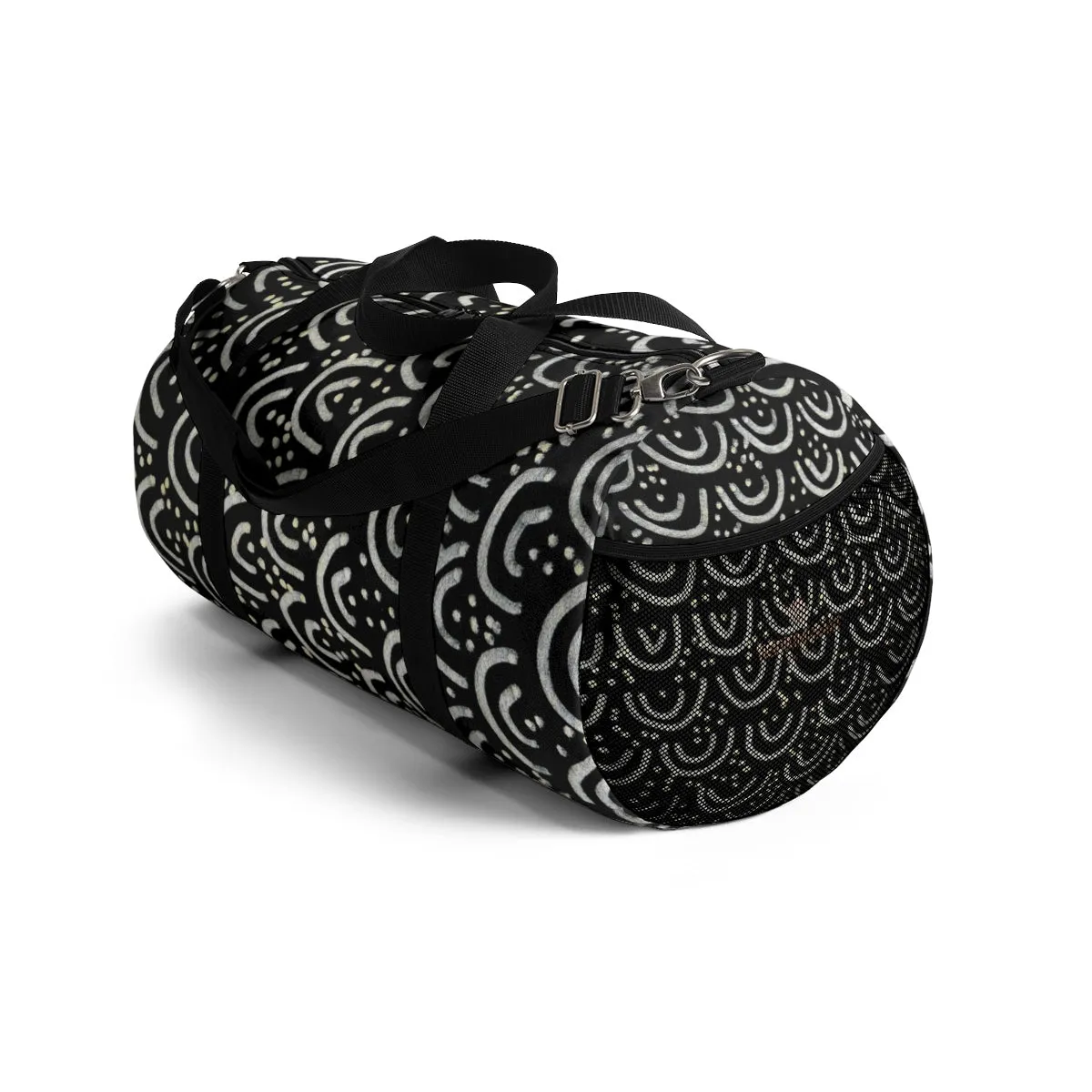 African Tribal Print Duffel Bag, Best Designer Black Gold All Day Small Or Large Size Bag, Made in USA