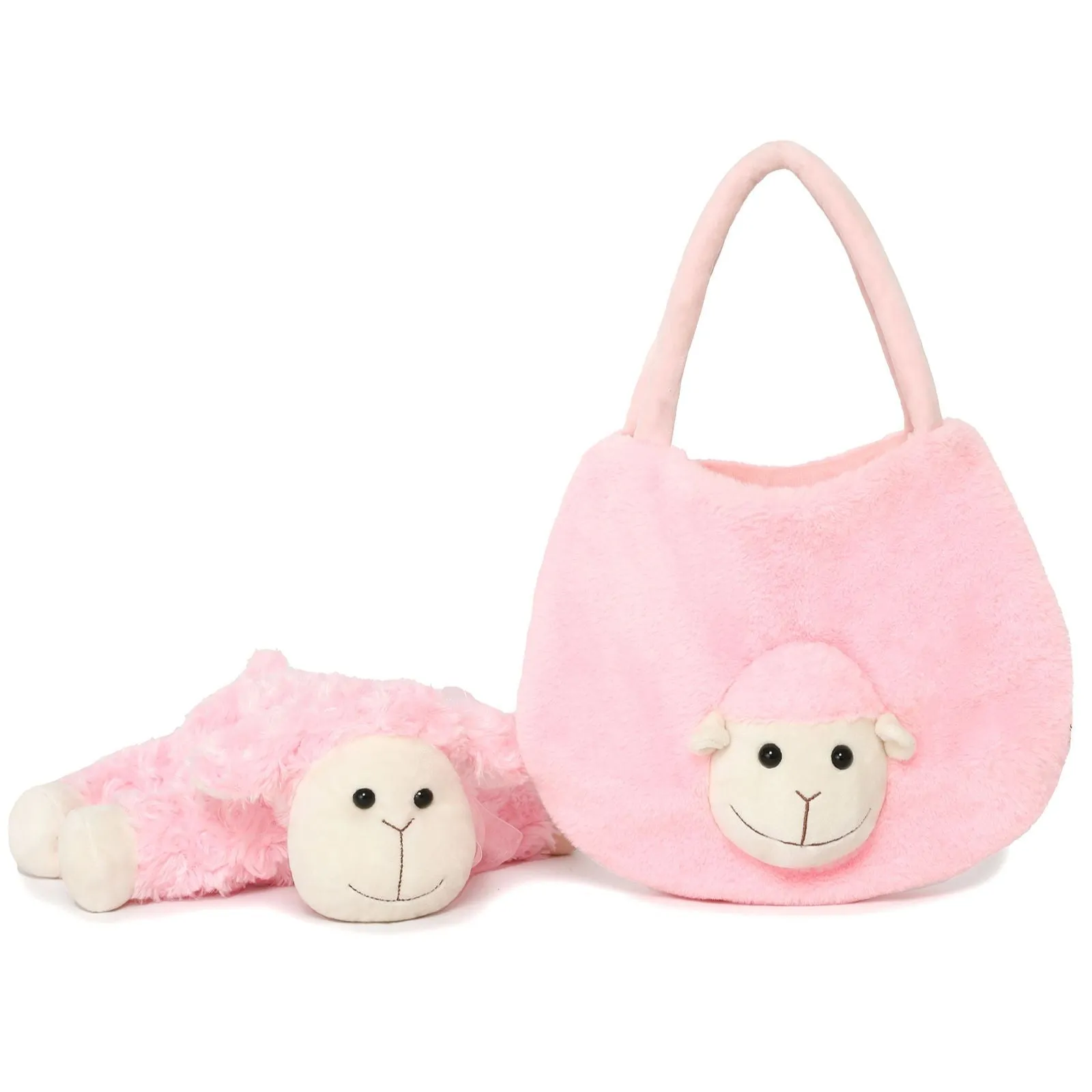 Alpaca Handbag with an Alpaca Plush Toy, Pink, 11.8 Inches