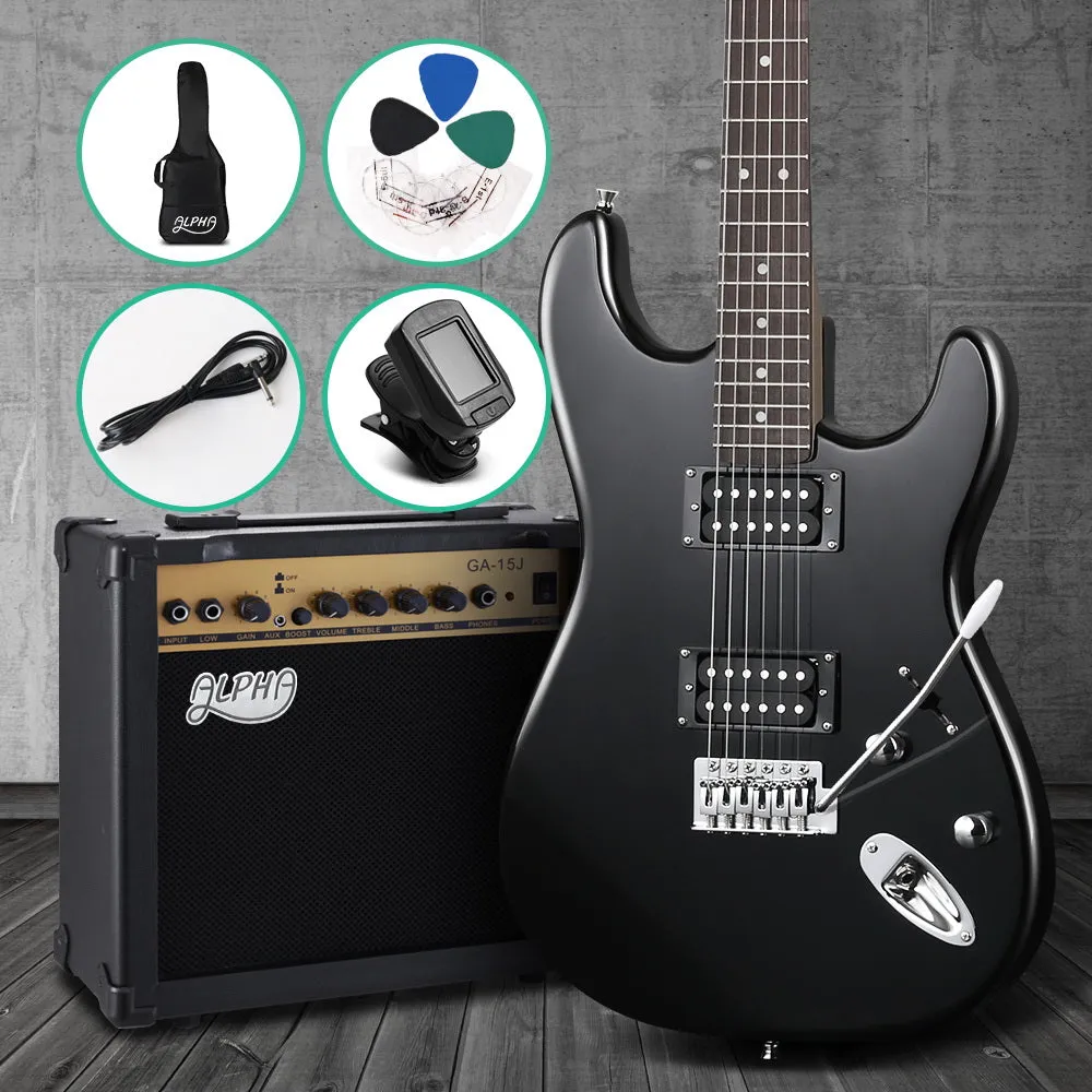 Alpha Strat-Style Electric Guitar Set, 20W Amp, Skull Pattern