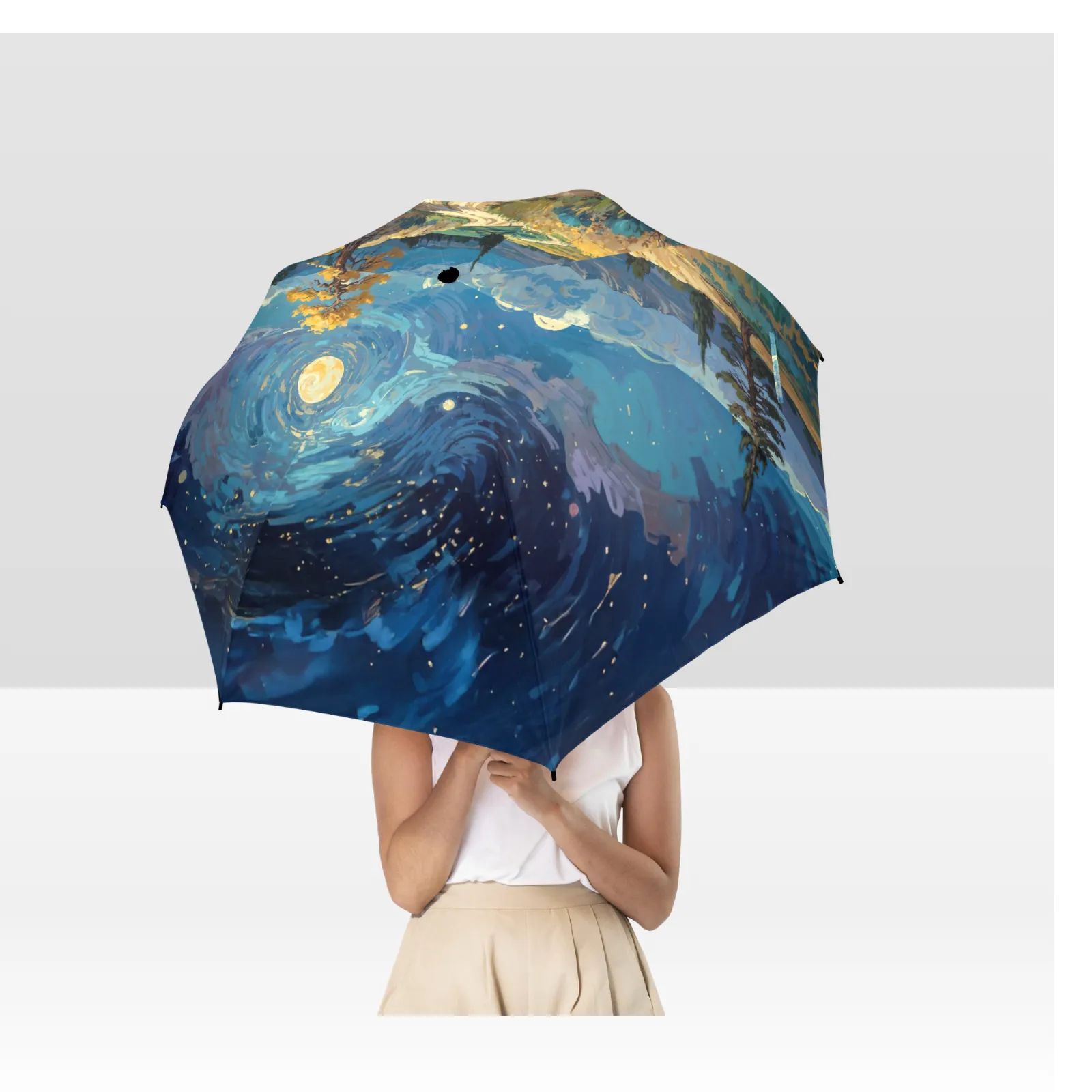 Artistic Foldable Umbrella - Scenic Starry Landscape Design