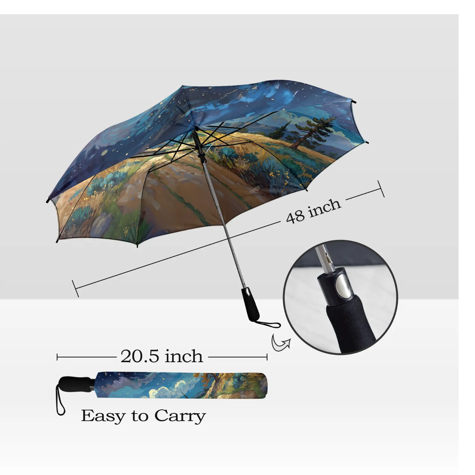 Artistic Foldable Umbrella - Scenic Starry Landscape Design