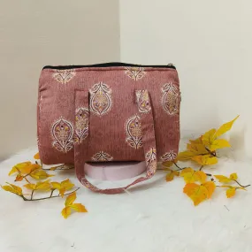 Barrel Handbags Onion Rose Colour with White Prints.