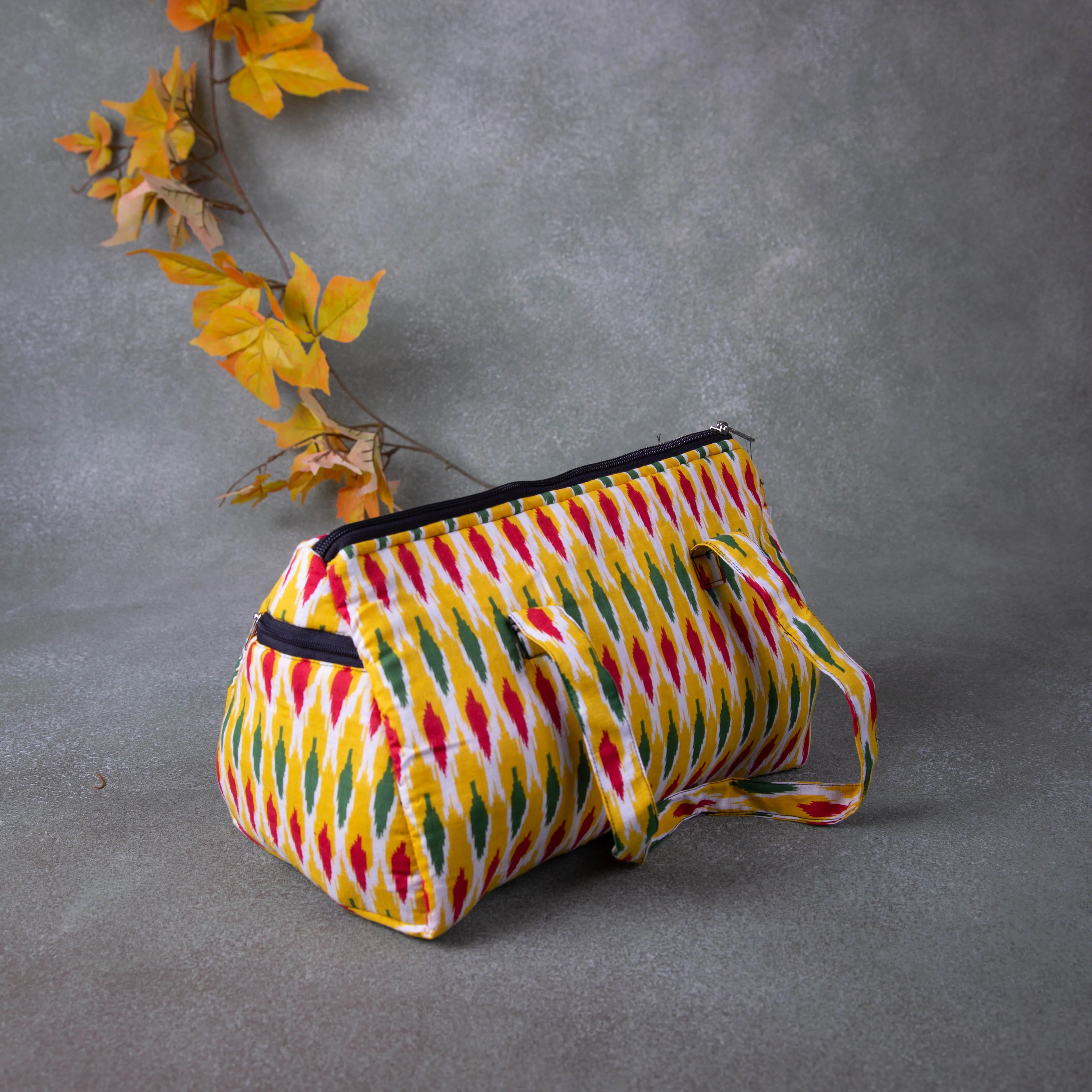 Barrel Handbags Yellow with Red Colour