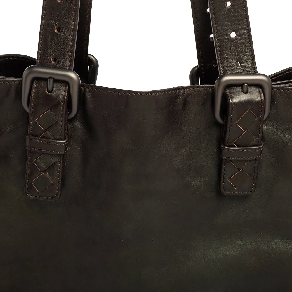 Bottega Veneta Dark Intrecciato Trim Leather Expandable Tote