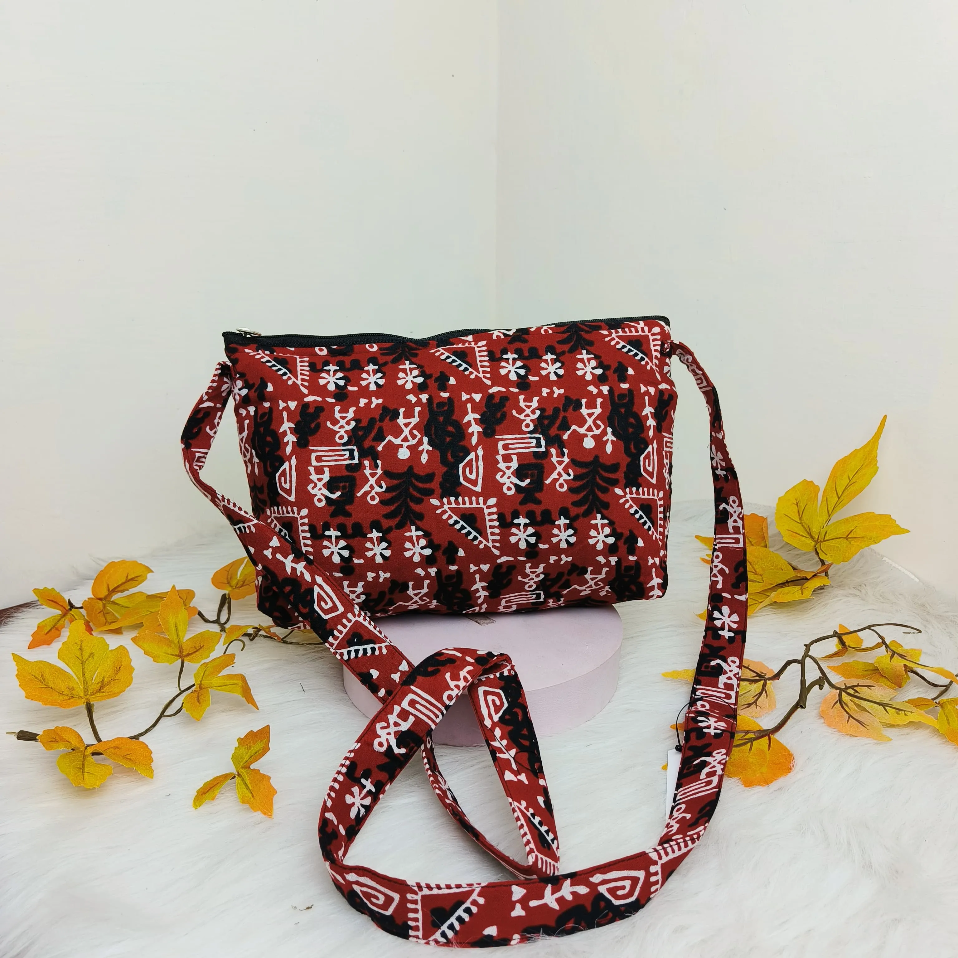 Bristlefront Everyday sling  Red with White Tribal Prints