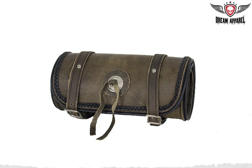 Brown Leather Motorcycle Tool Bag with Concho