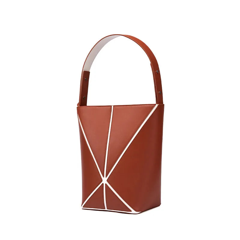 Bucket Medium Foldable Shoulder Bag - Umber/White