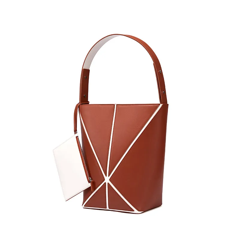 Bucket Medium Foldable Shoulder Bag - Umber/White