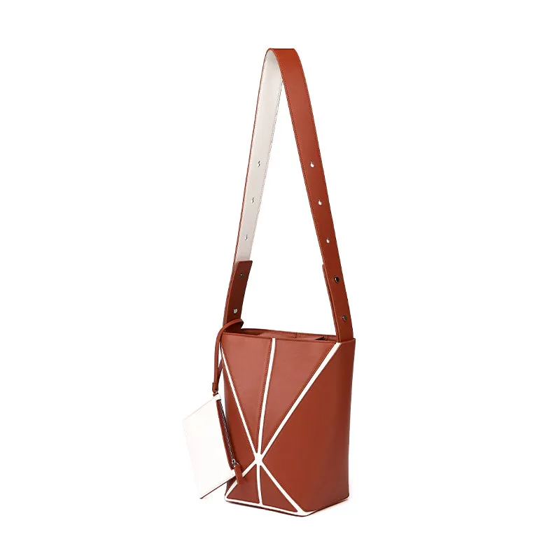 Bucket Medium Foldable Shoulder Bag - Umber/White