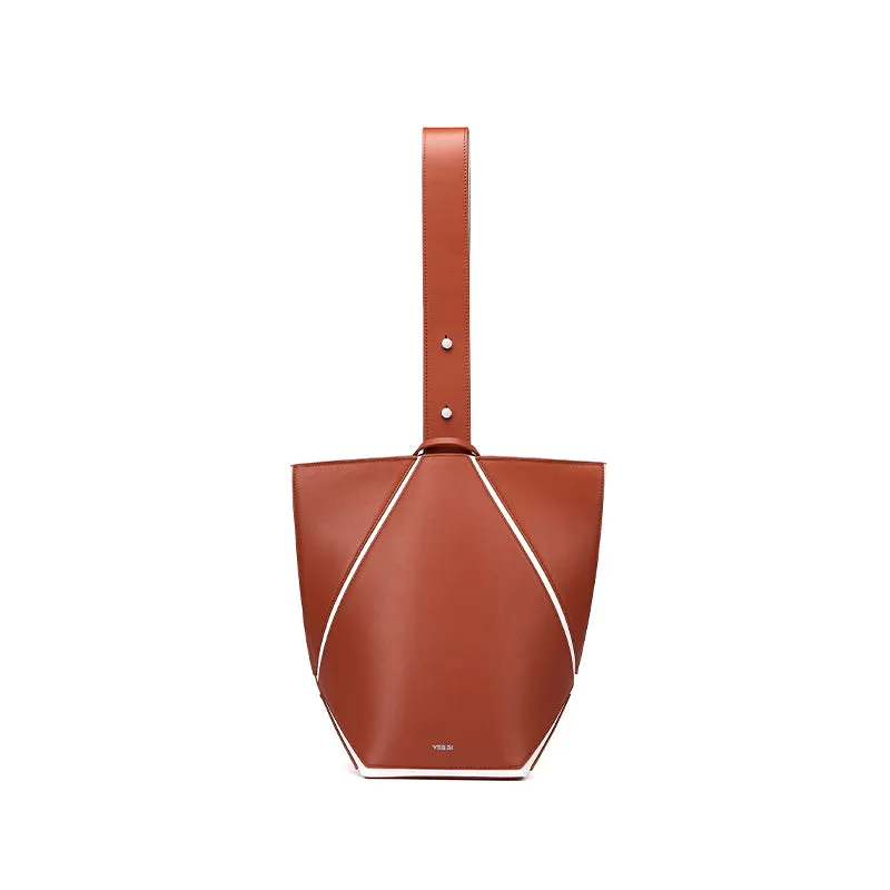 Bucket Medium Foldable Shoulder Bag - Umber/White