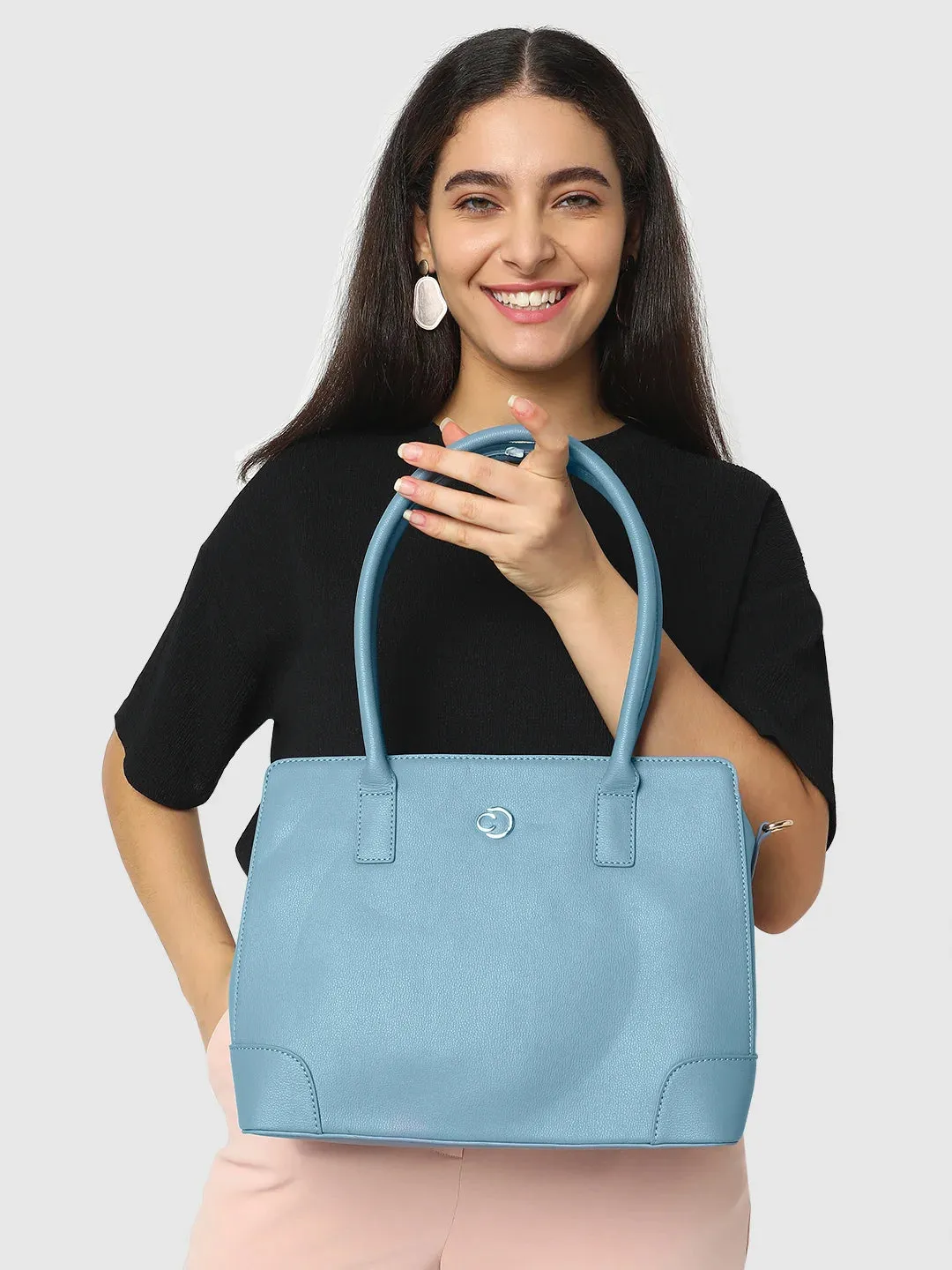 Caprese Milan Satchel Medium Solid Women'S Handbag Blue