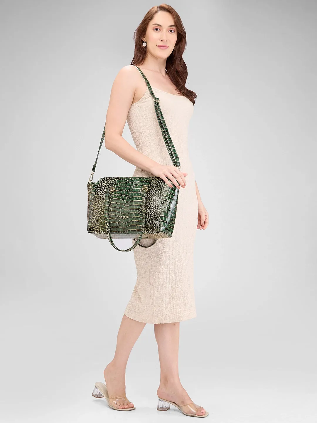 Caprese Miranda Satchel Large Croco Womens Handbag Green