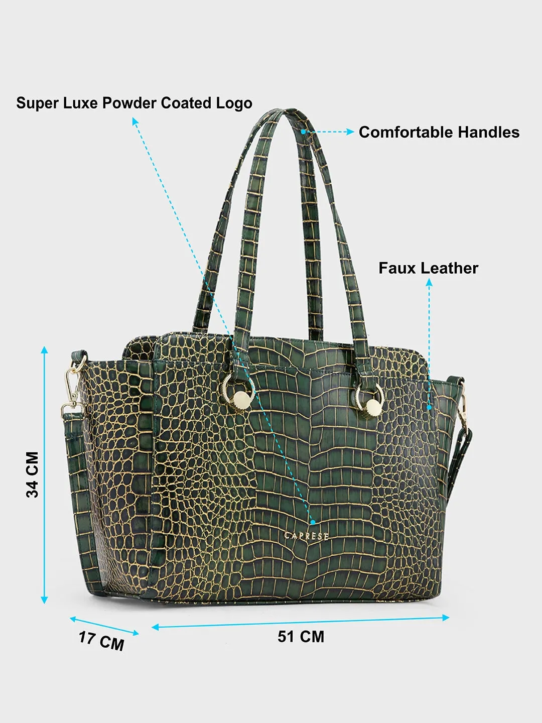 Caprese Miranda Satchel Large Croco Womens Handbag Green