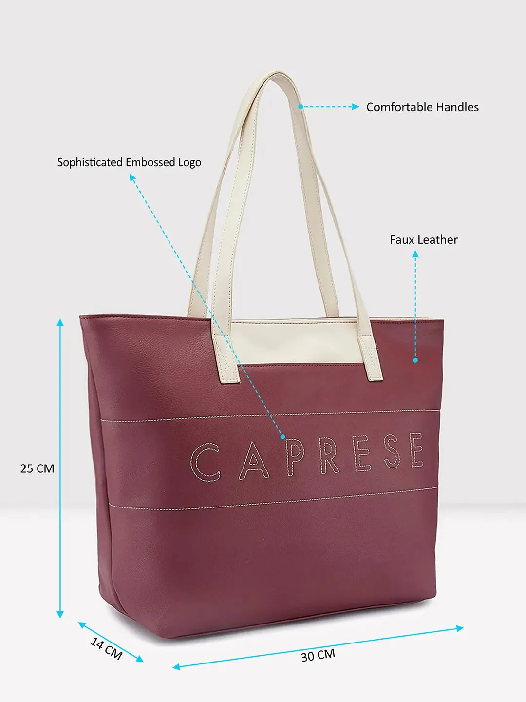 Caprese Narni Tote Medium Solid Womens Office Handbag Maroon