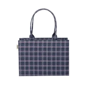 Classic Checkered Tote Bag in Blue – A Stylish Everyday Essential