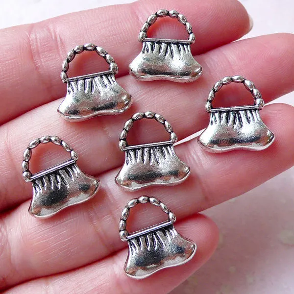 CLEARANCE Purse Charm Handbag Charms Pouch Charm (6pcs / 14mm x 14mm / Tibetan Silver / 2 Sided) Lady Fashion Charm Bangle Zipper Pull Charm CHM1332