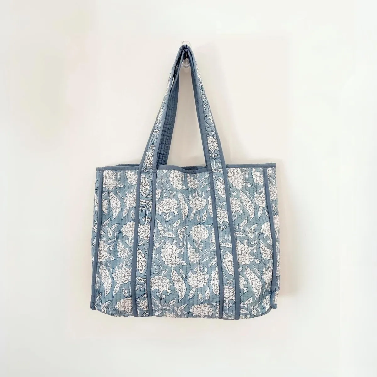 Cloud Blue Floral Block Print Tote Bag