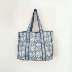 Cloud Blue Floral Block Print Tote Bag