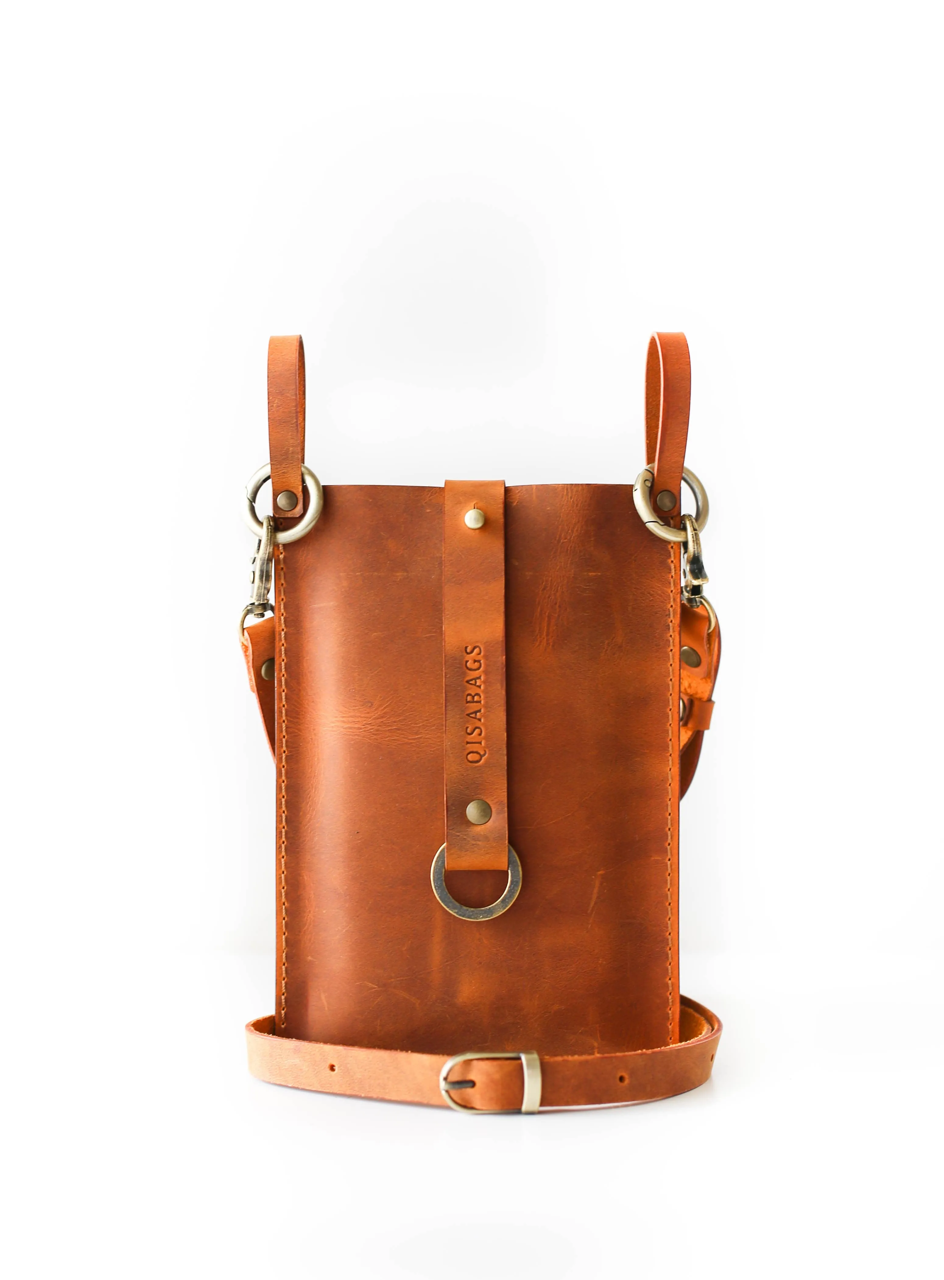 Cognac Brown Leather Phone Bag