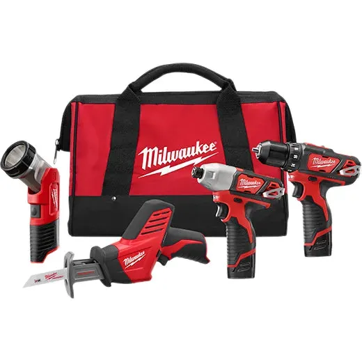 Combo Kit - Milwaukee M12™ Cordless Lithium-Ion 4 Tool Combo Kit, 2498-24