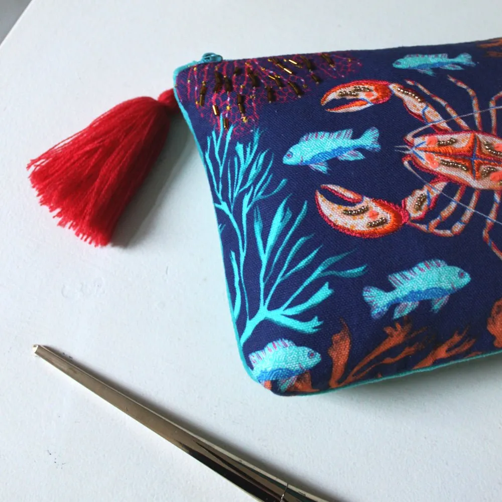 Coral Lobster Make up Bag