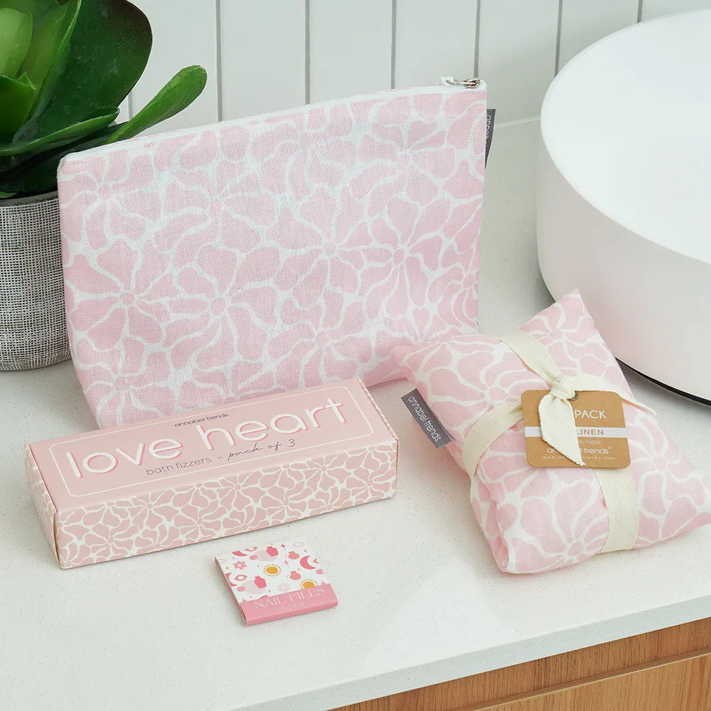 Cosmetic Bag - Linen - Large - Pink Petal Floral