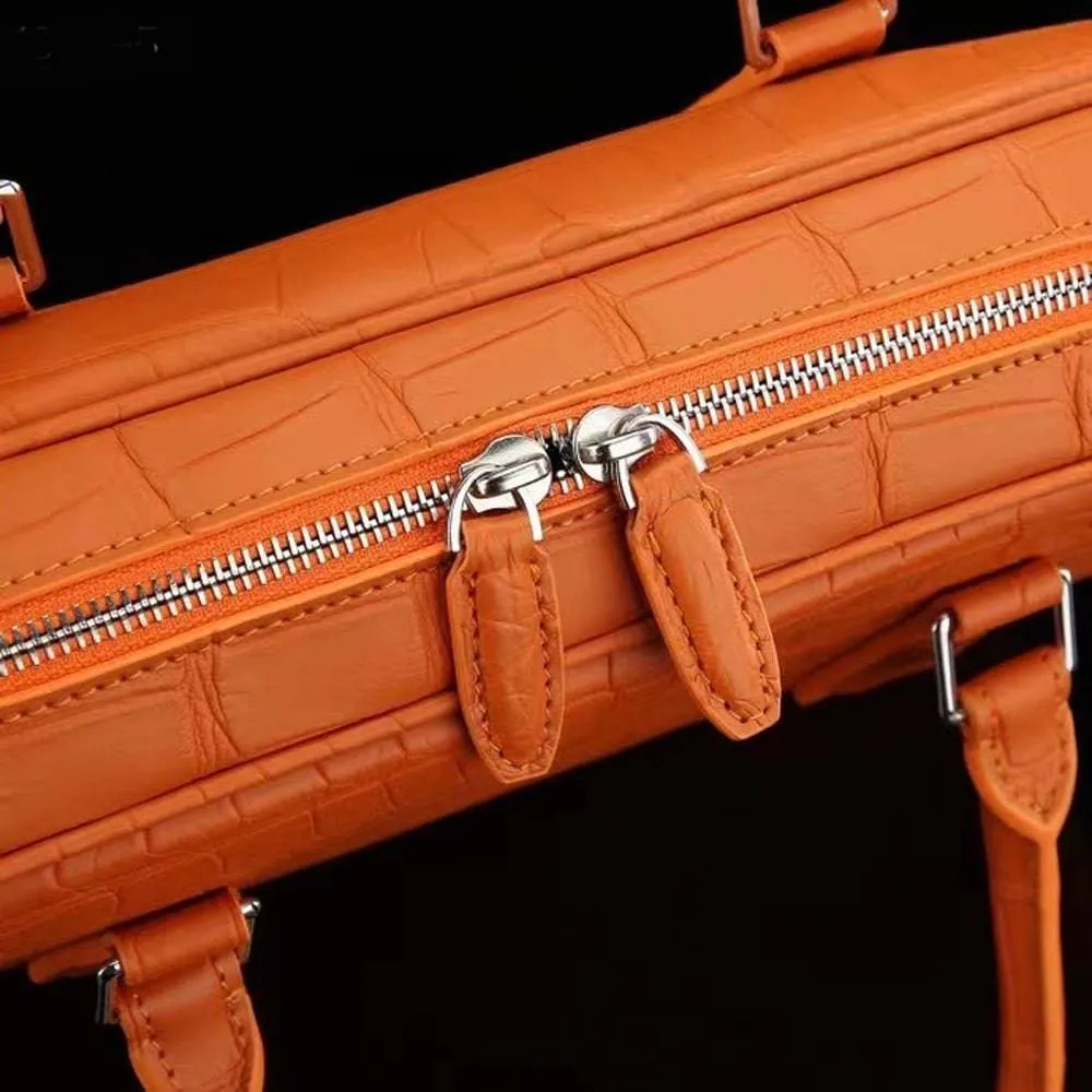 Crocodile Briefcase, Genuine Crocodile Skin Leather Laptop Bag Orange