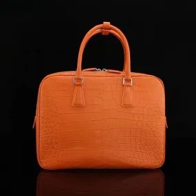 Crocodile Briefcase, Genuine Crocodile Skin Leather Laptop Bag Orange