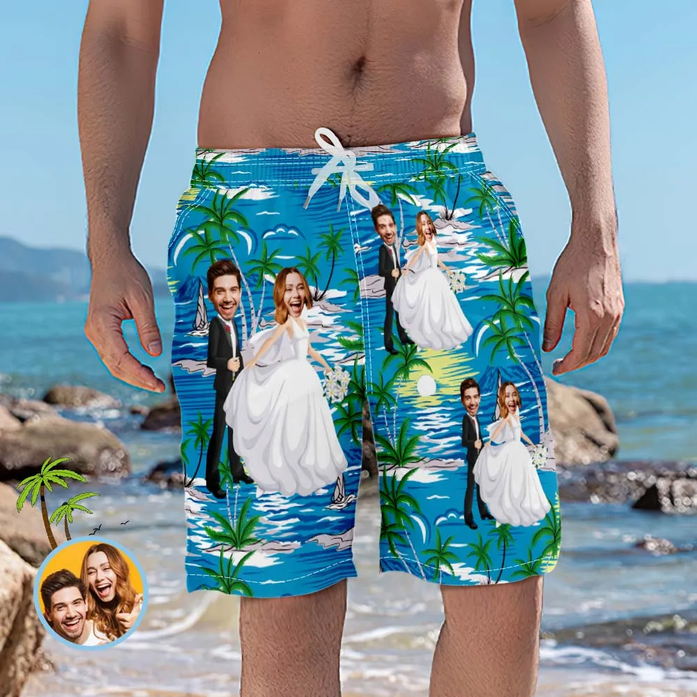 Custom Couple Face Beach Shorts Romantic Wedding Beach Shorts Best Wedding Gift