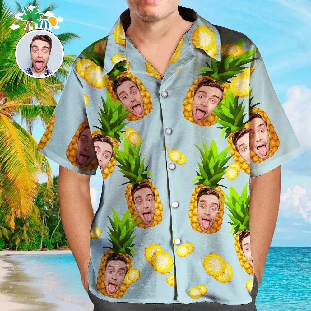 Custom Face Hawaiian Style Big Pineapple Long Dress And Shirt Family Matching