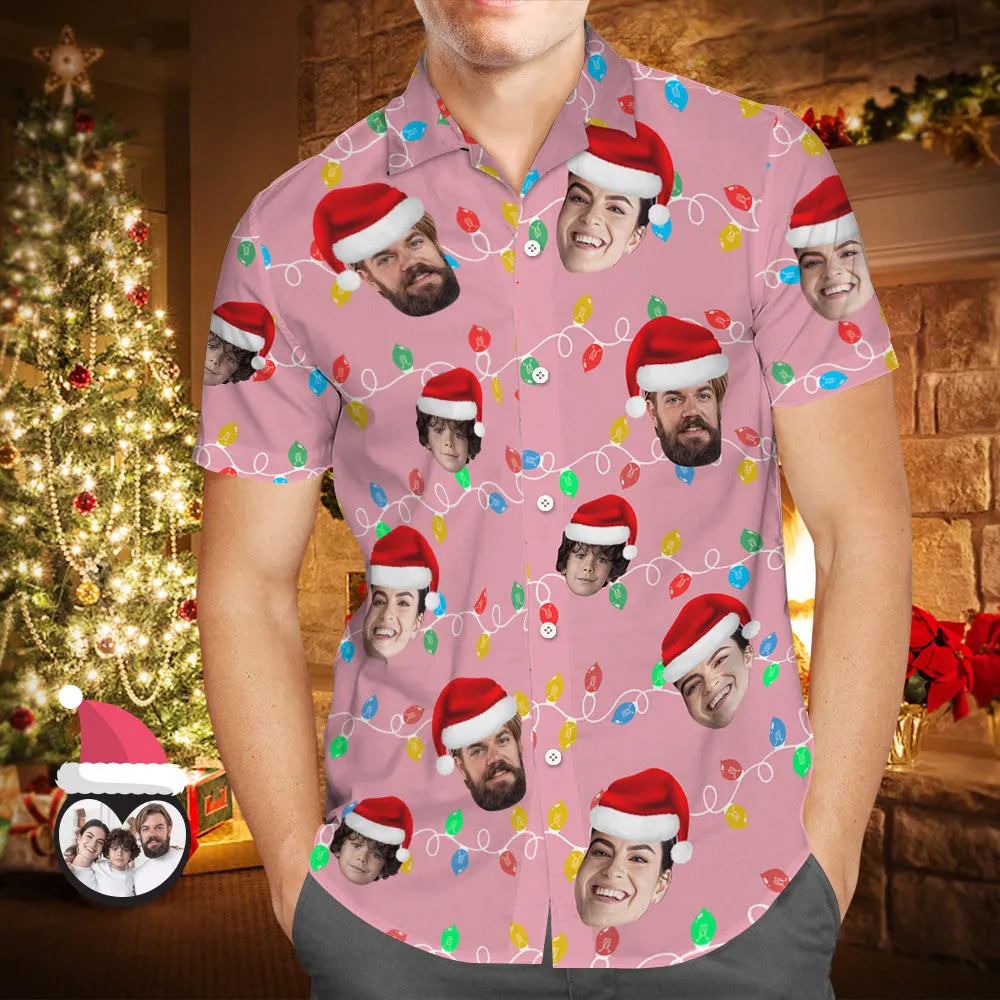 Custom Face Men's Hawaiian Shirt Personalised Photo Christmas Family Xmas Leds Aloha Shirts