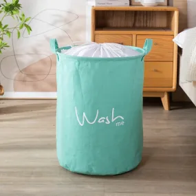 Cyan Foldable Laundry Bag with Lid Drawstring