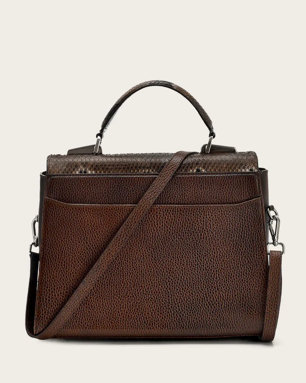 Dark brown top handle handbag