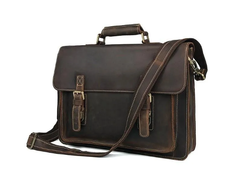 Dark Brown Unisex Large Leather Travel Laptop Bags Briefcase