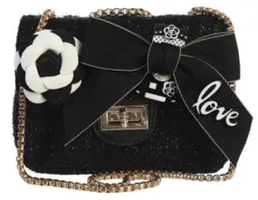 Dear Ellie Tweed Handbag w/Bow - Black