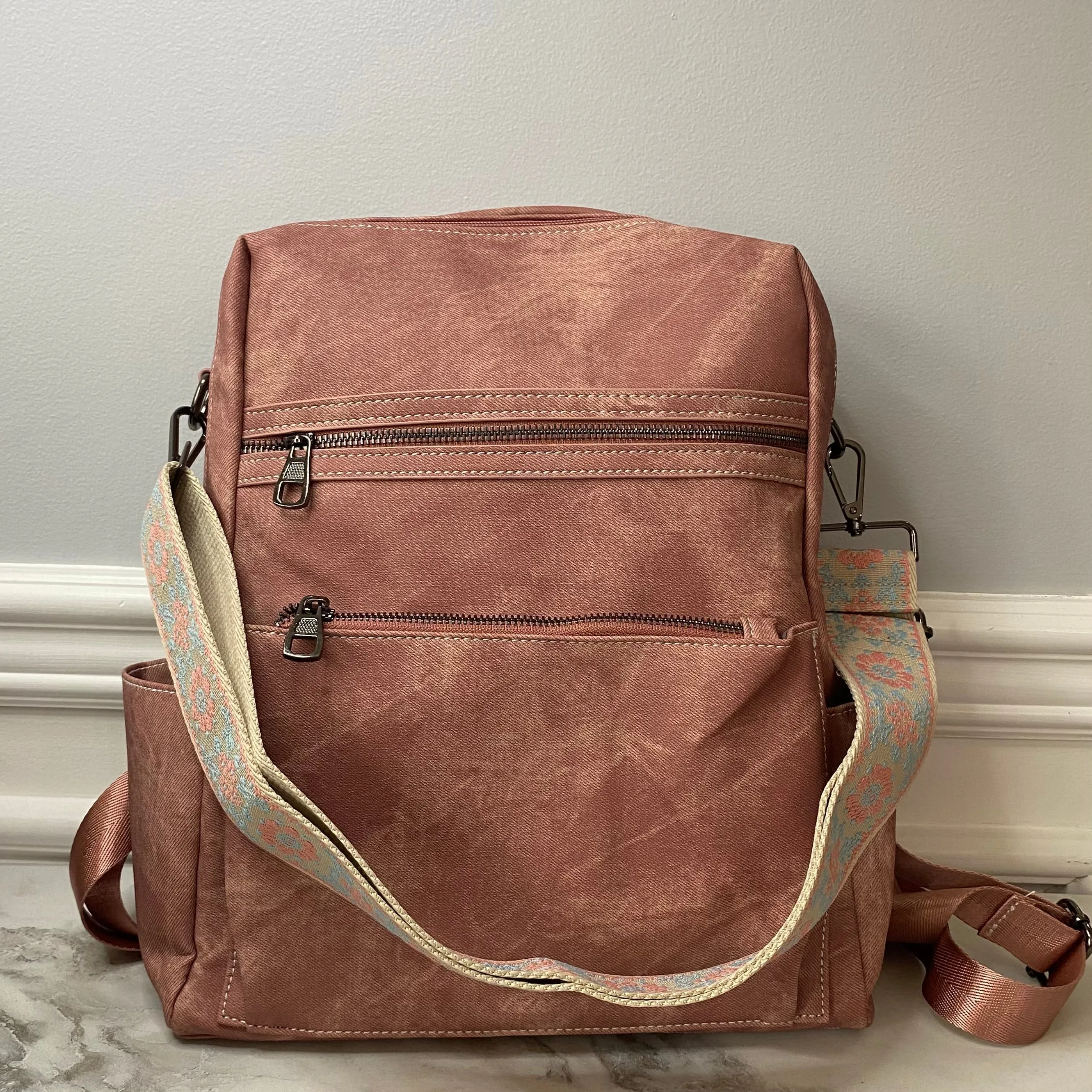 Denim Suede Brooke Backpack   Pouch