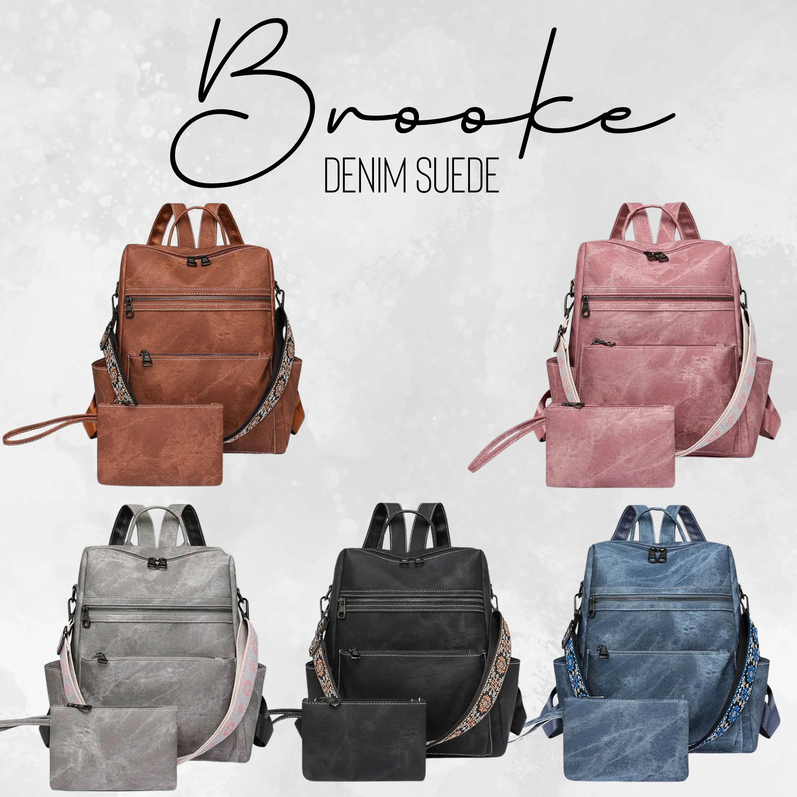 Denim Suede Brooke Backpack   Pouch