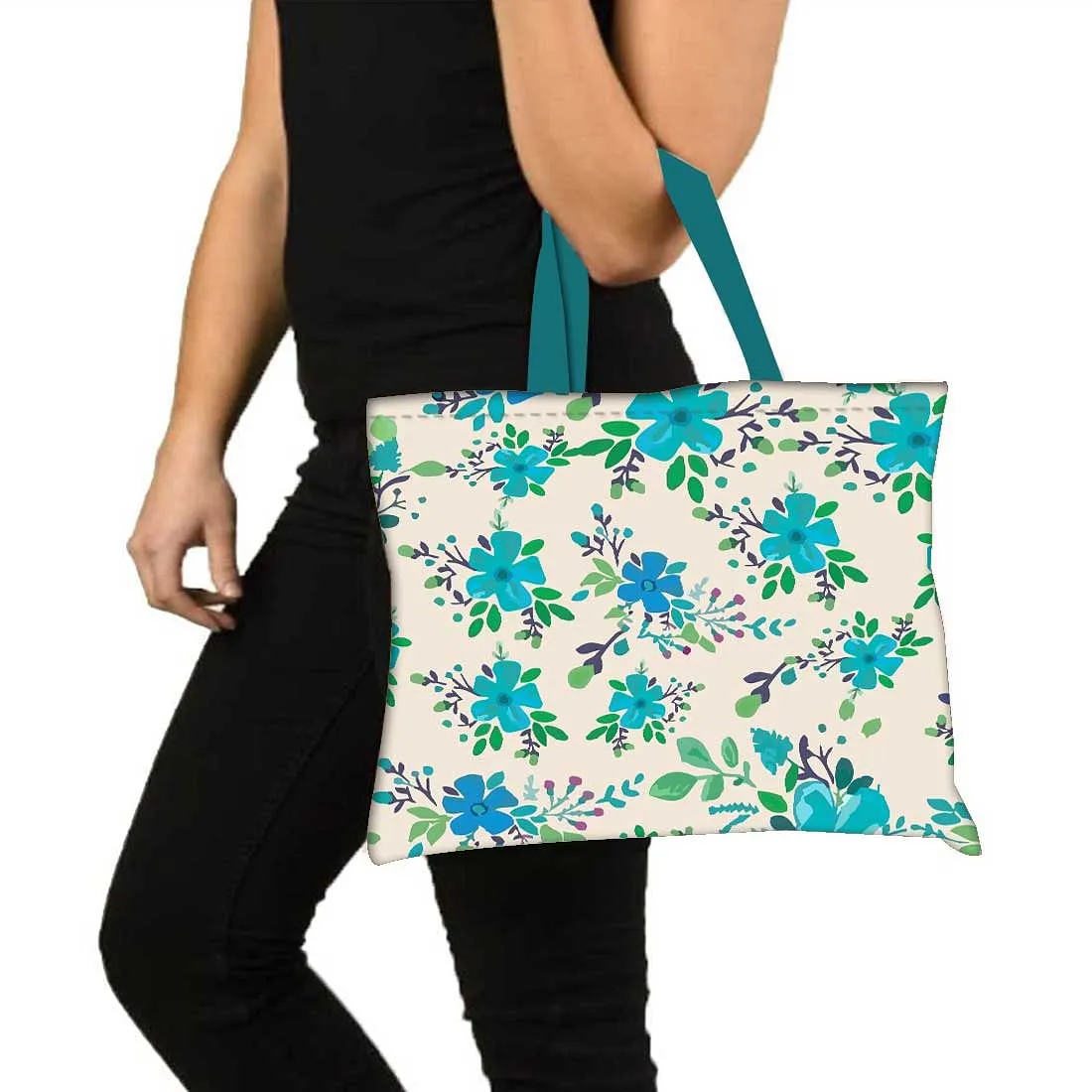 Designer Tote Bag With Zip Beach Gym Travel Bags -  Blue Flower