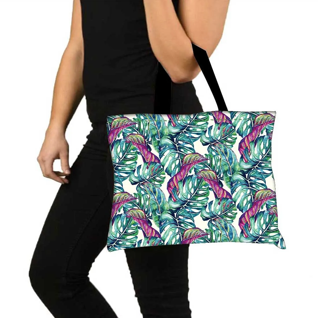 Designer Tote Bag With Zip Beach Gym Travel Bags -  Multicolor Leaf