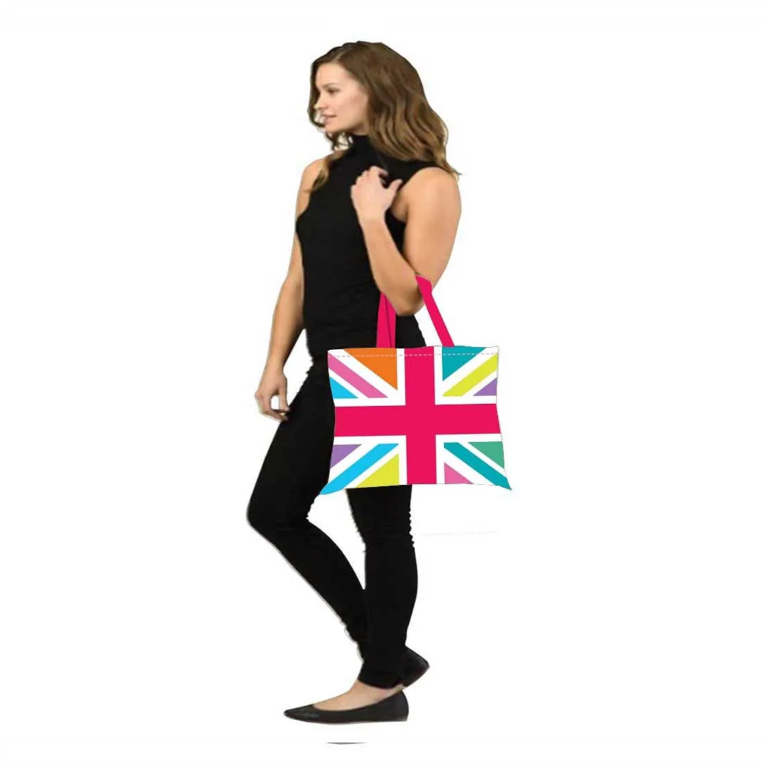 Designer Tote Bag With Zip Beach Gym Travel Bags -  Multicolor Union Jack British Flag