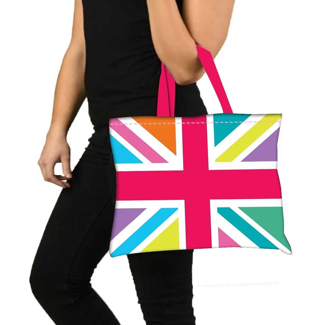 Designer Tote Bag With Zip Beach Gym Travel Bags -  Multicolor Union Jack British Flag