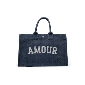 East-West Bag Denim Silver AMOUR